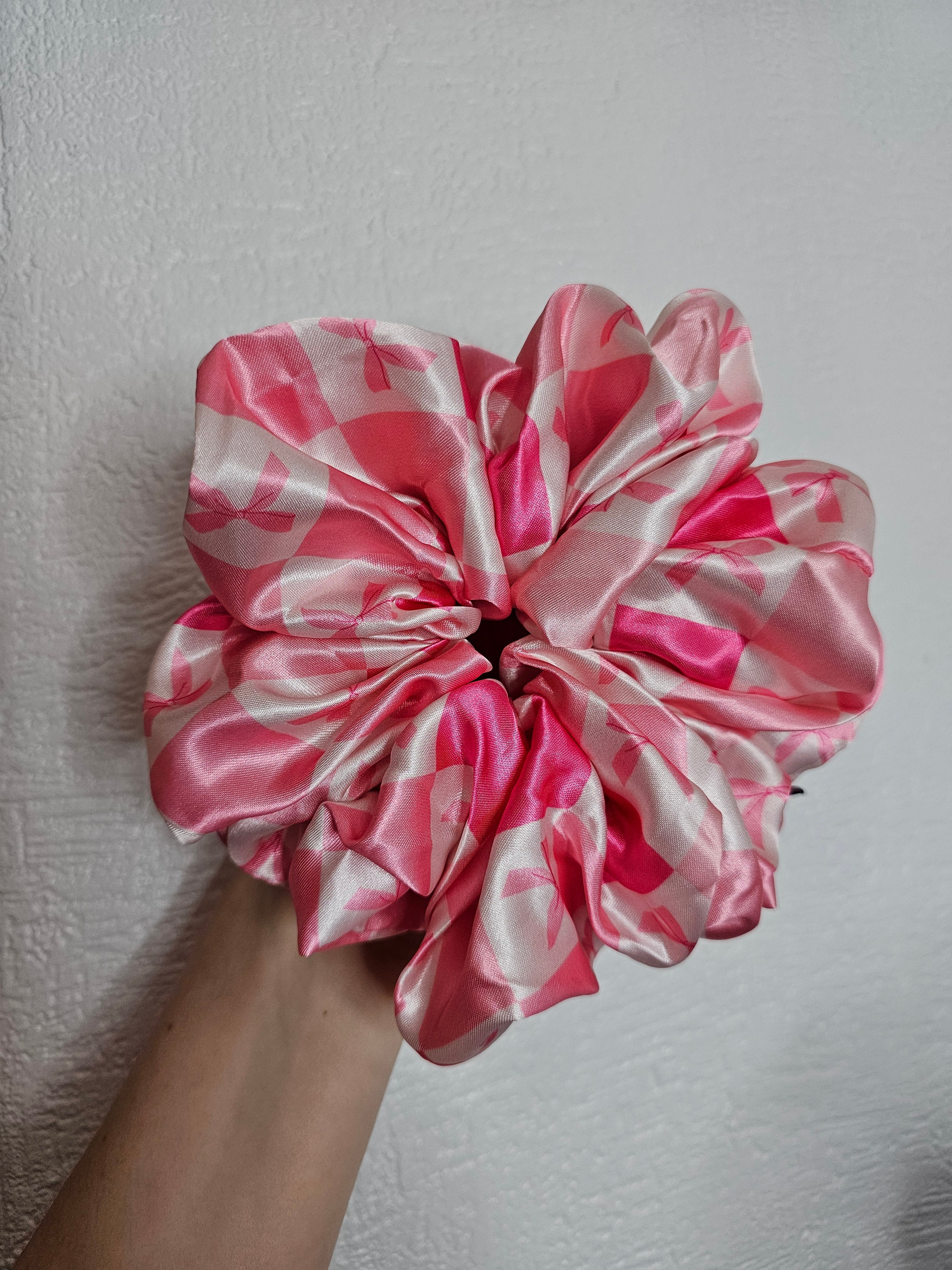 Pink Checkered Bows XL Hair Scrunchie.