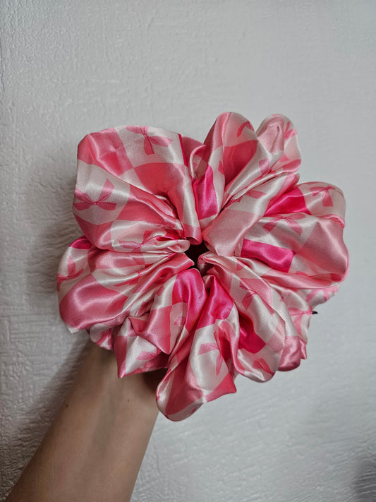 Pink Checkered Bows XL Hair Scrunchie.