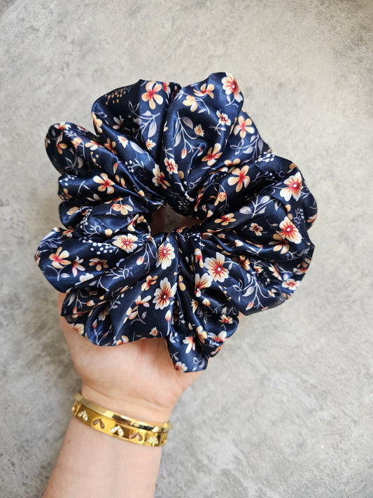 Navy Floral XL Hair Scrunchie