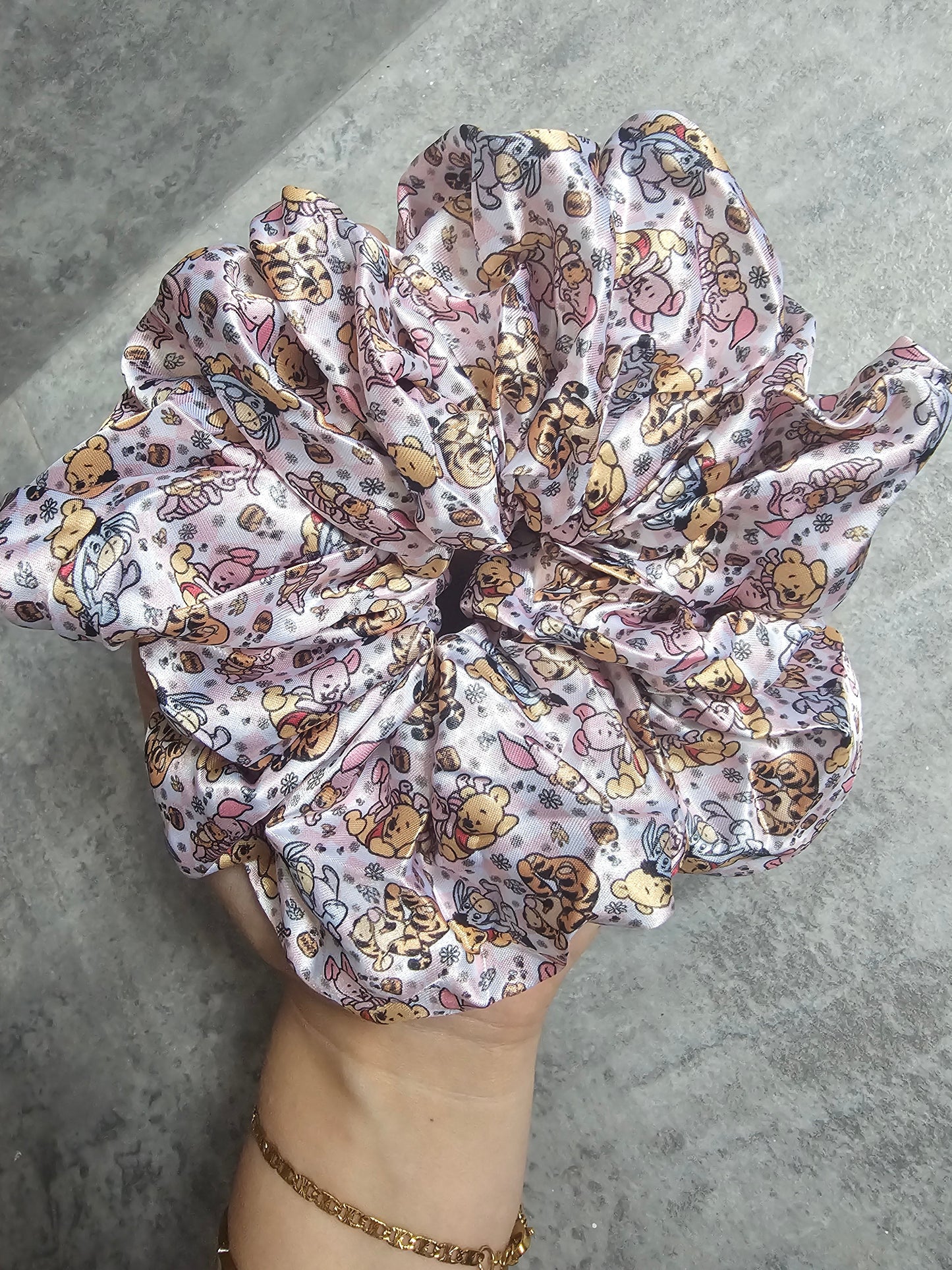 Yellow bear and friends XL satin scrunchie