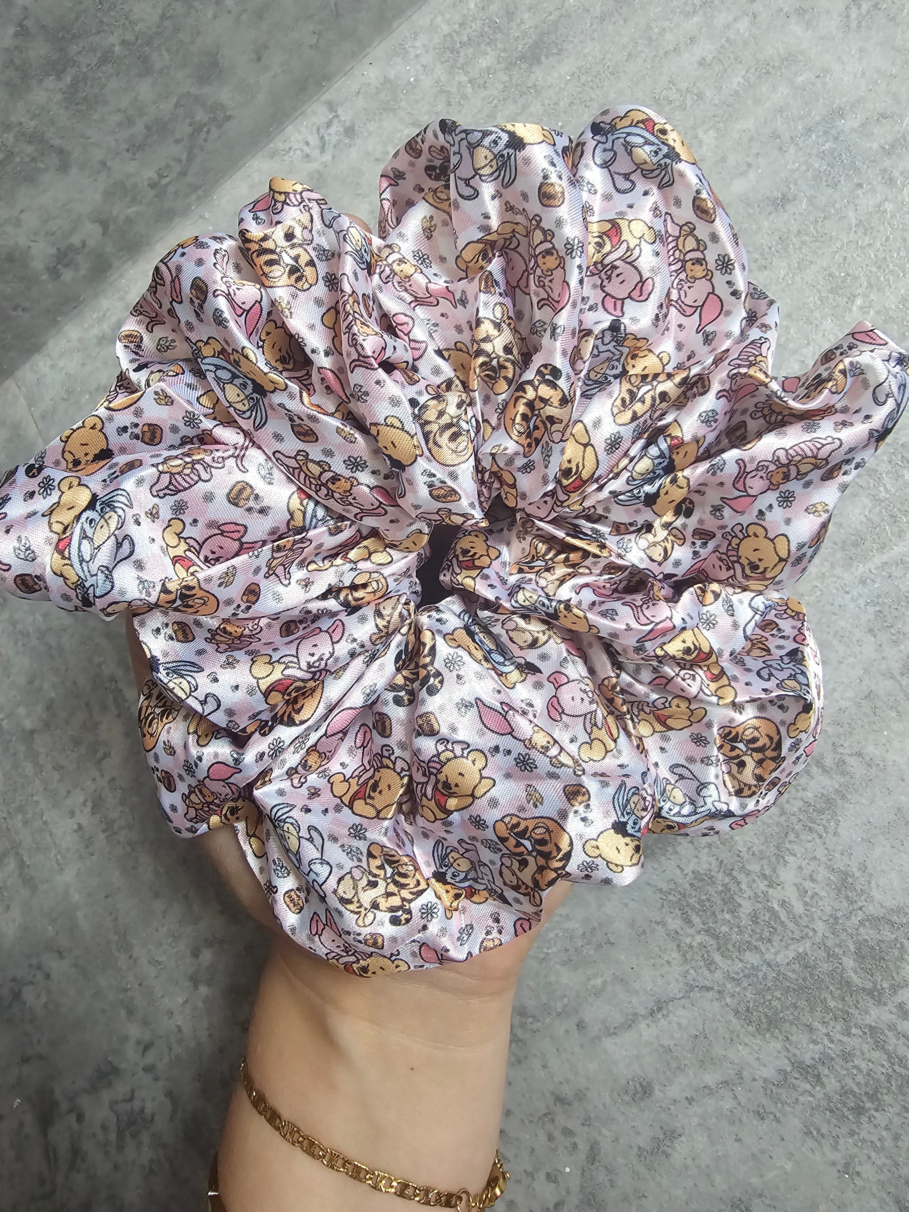 Yellow bear and friends XL satin scrunchie