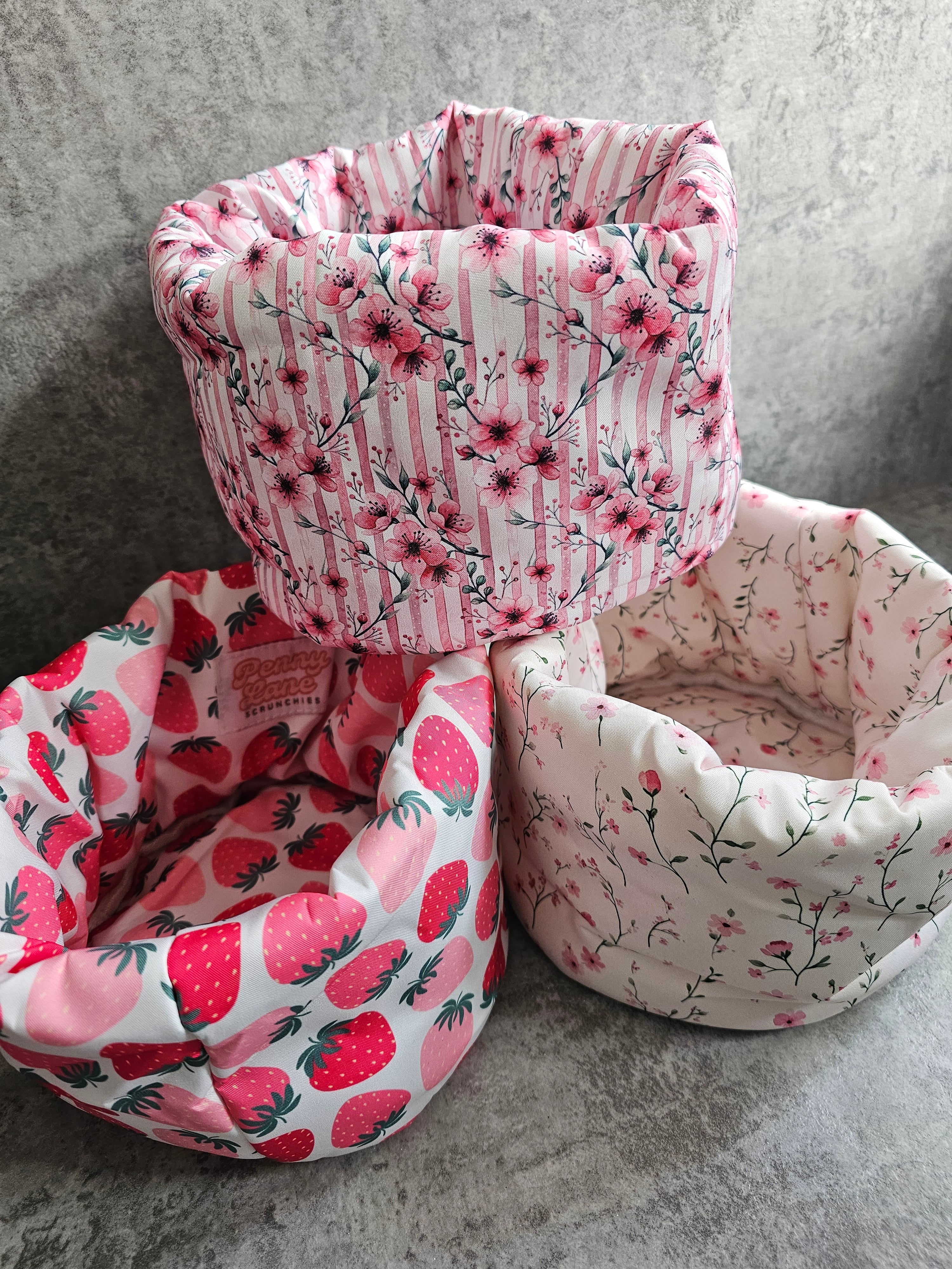 Padded fabric organisers, beauty baskets.