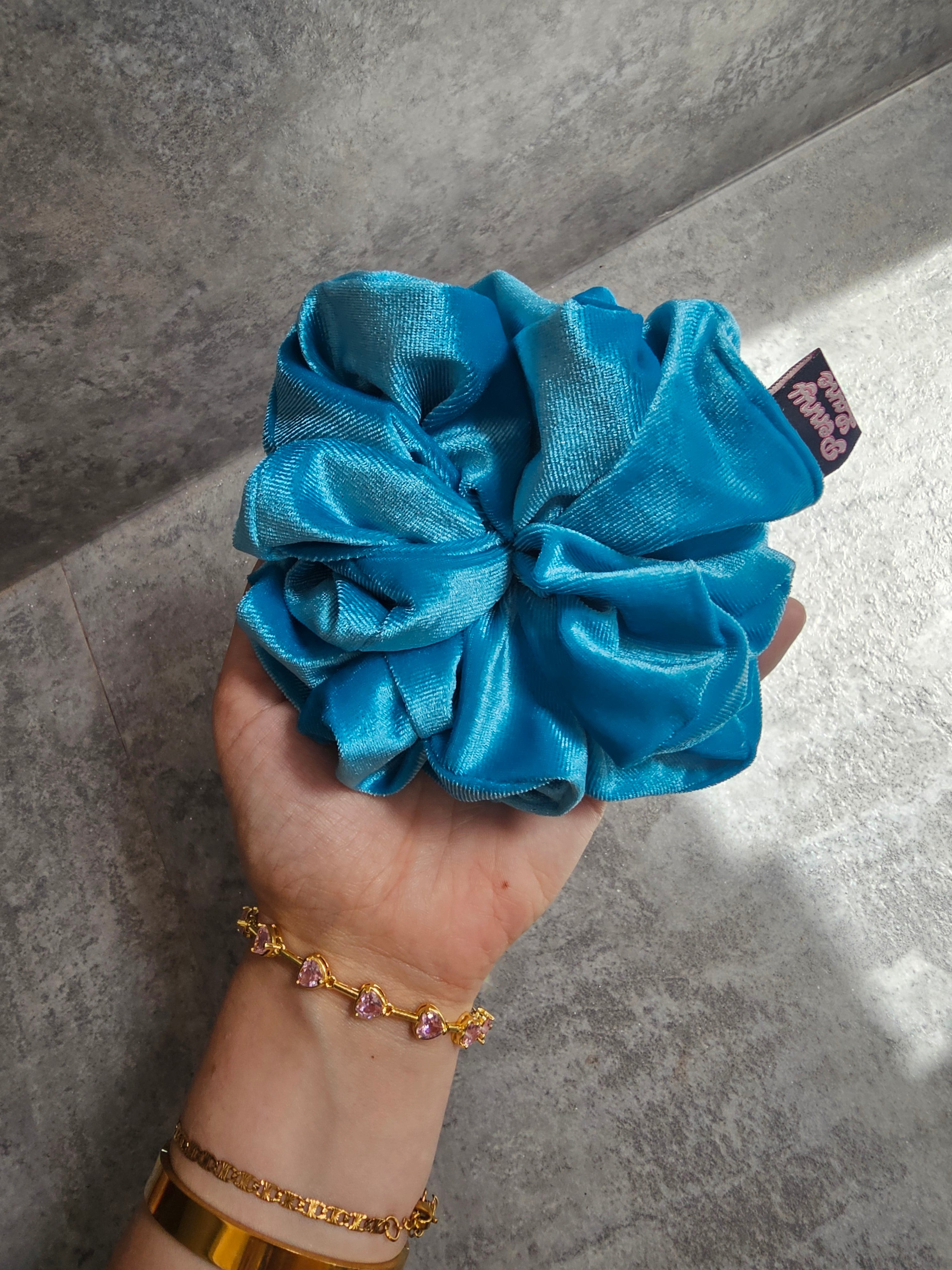 Sky Blue Velvet XL Hair Scrunchie.