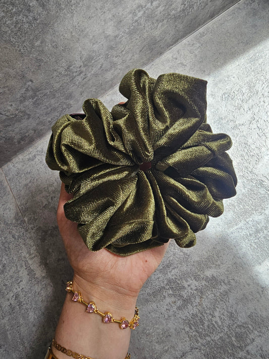 Khaki Velvet XL Hair Scrunchie.