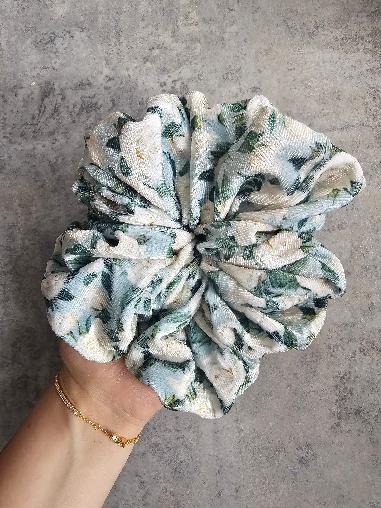 White Roses Velvet XL Hair Scrunchie.