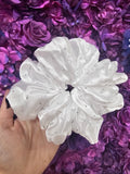 Pure White Diamante satin XL Hair Scrunchie.