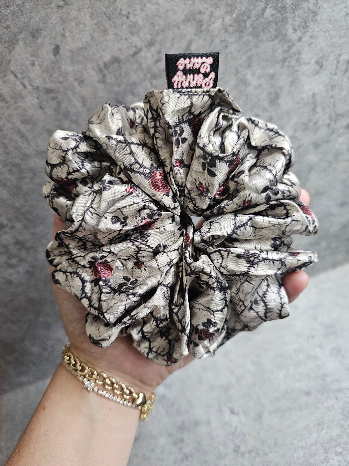 Midnight Rose Vines XL Satin Hair Scrunchie