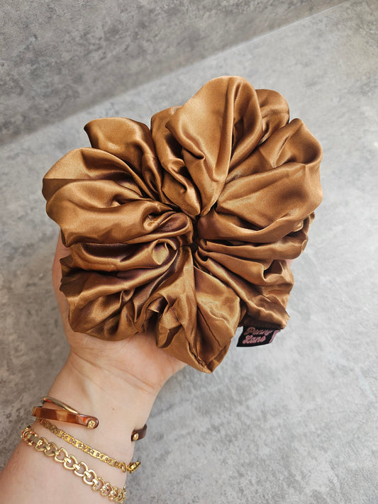 Brown Solid XL Satin Hair Scrunchie