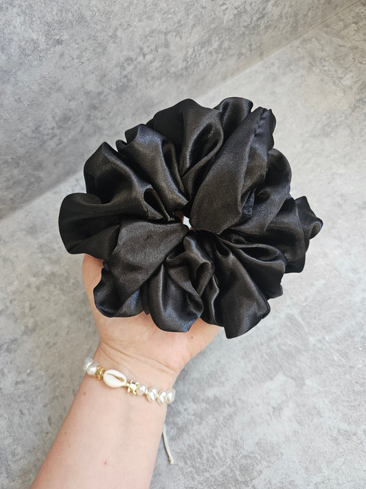 Black Solid XL Satin Hair Scrunchie