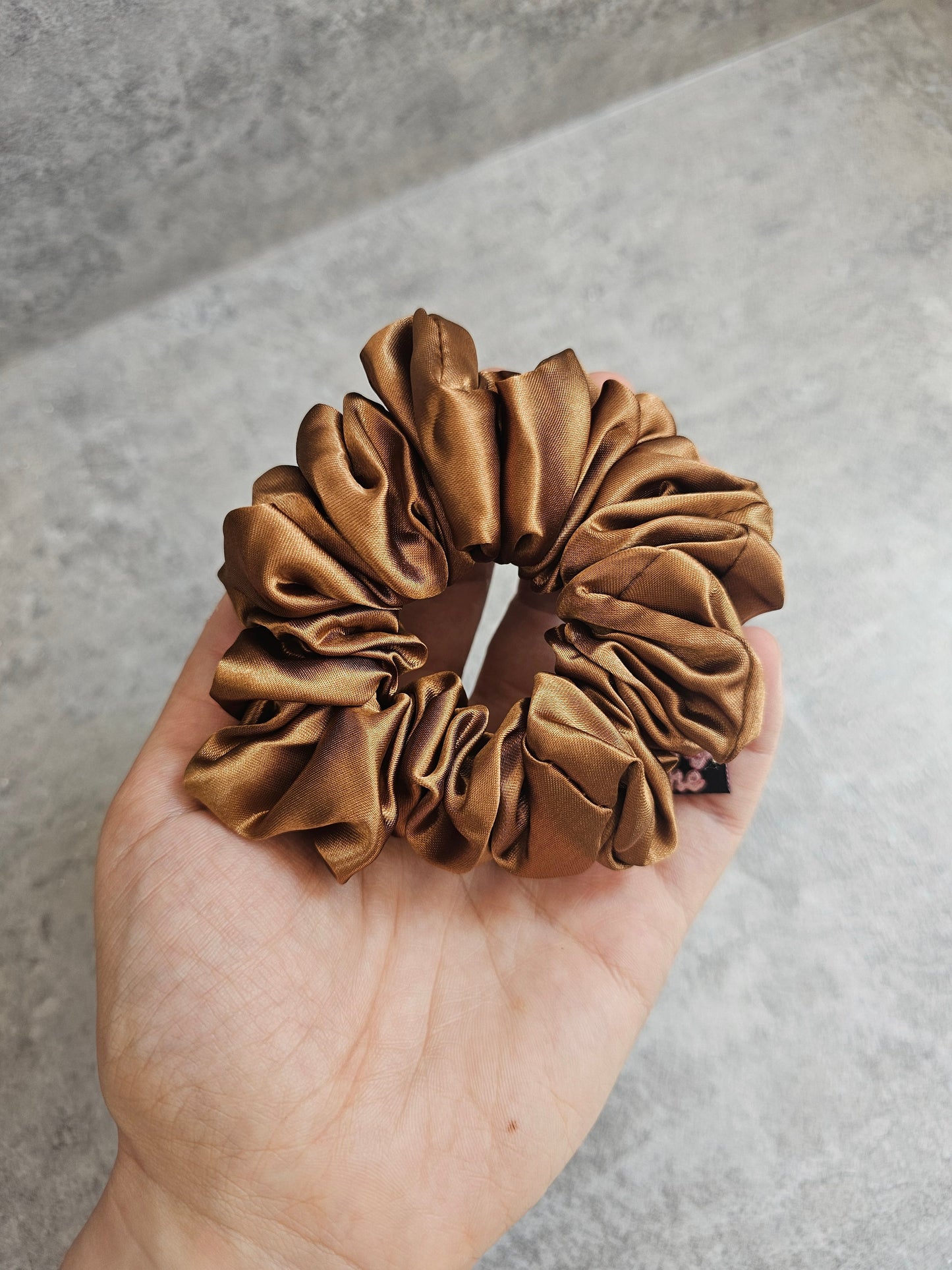 Brown Solid Midi Satin Hair Scrunchie
