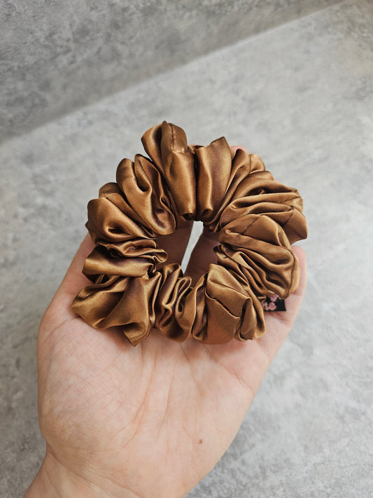 Brown Solid Midi Satin Hair Scrunchie