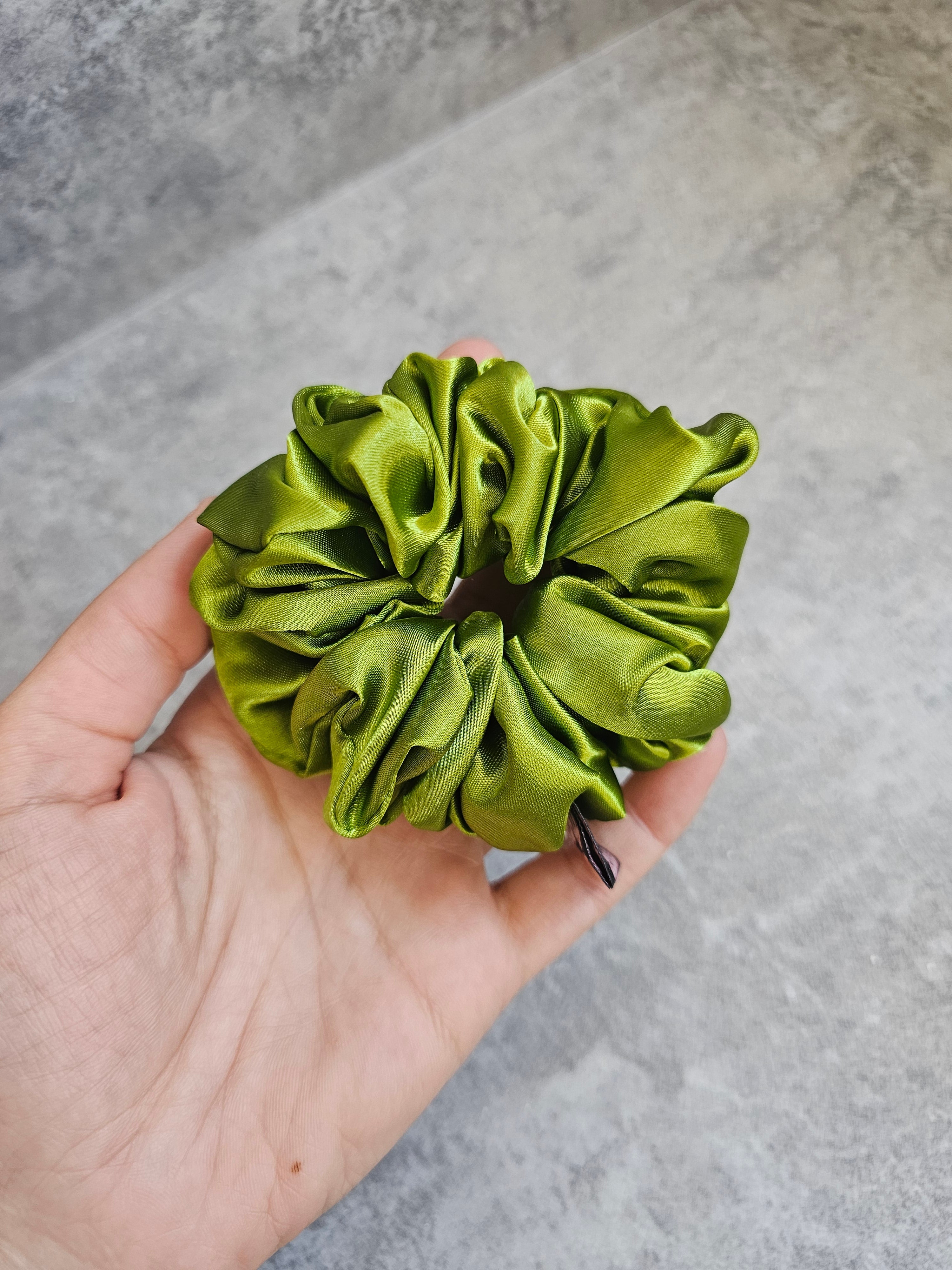 Apple Green Solid Midi Satin Hair Scrunchie
