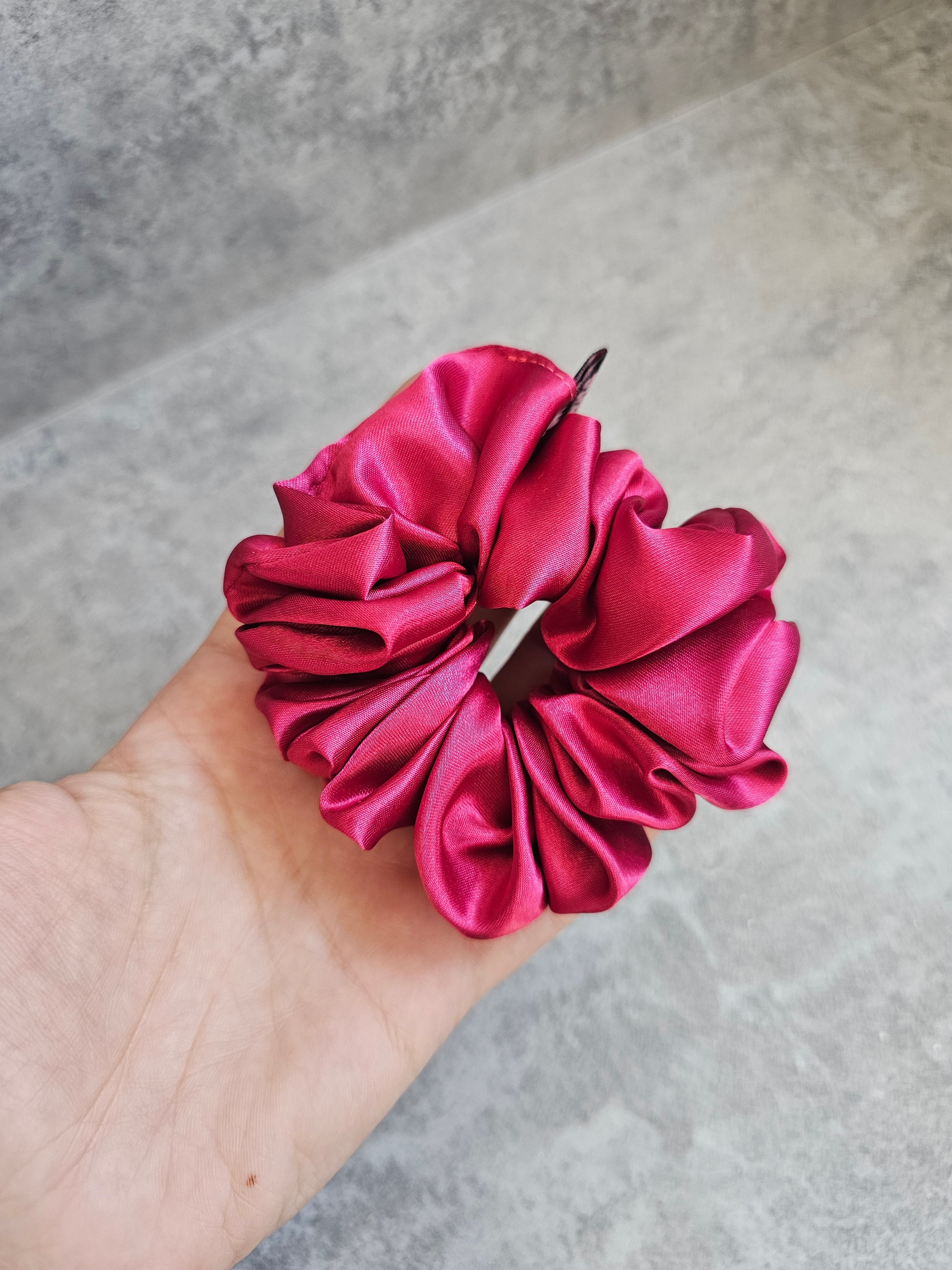 Raspberry Solid Midi Satin Hair Scrunchie