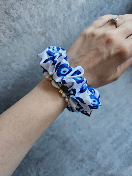 Evil Eye Midi Satin Hair Scrunchie