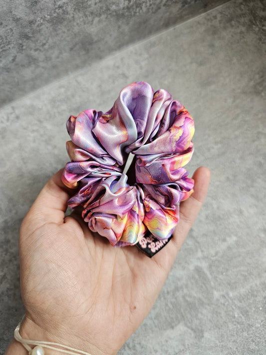 Pink Marble Midi Satin Hair Scrunchie