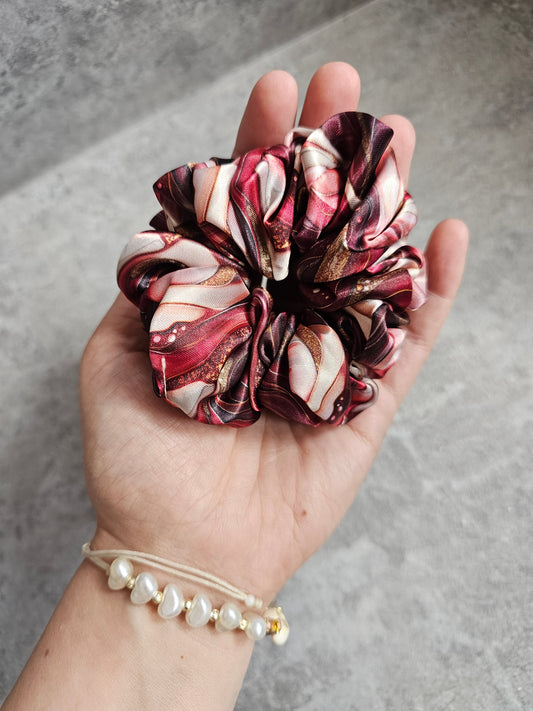 Red And Cream Marble Midi Satin Hair Scrunchie