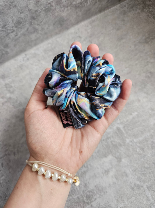 Black Marble Midi Satin Hair Scrunchie