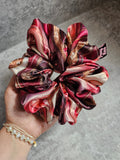 Red And Cream Marble XL Satin Hair Scrunchie
