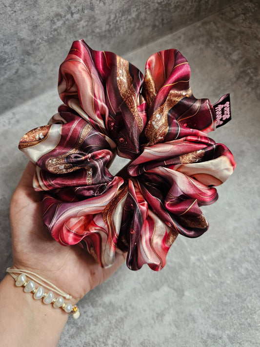 Red And Cream Marble XL Satin Hair Scrunchie