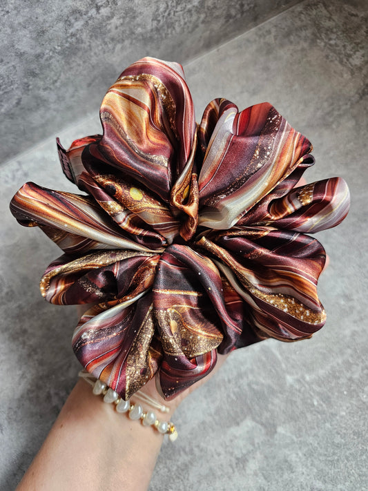 Neautral Browns Marble XL Satin Hair Scrunchie
