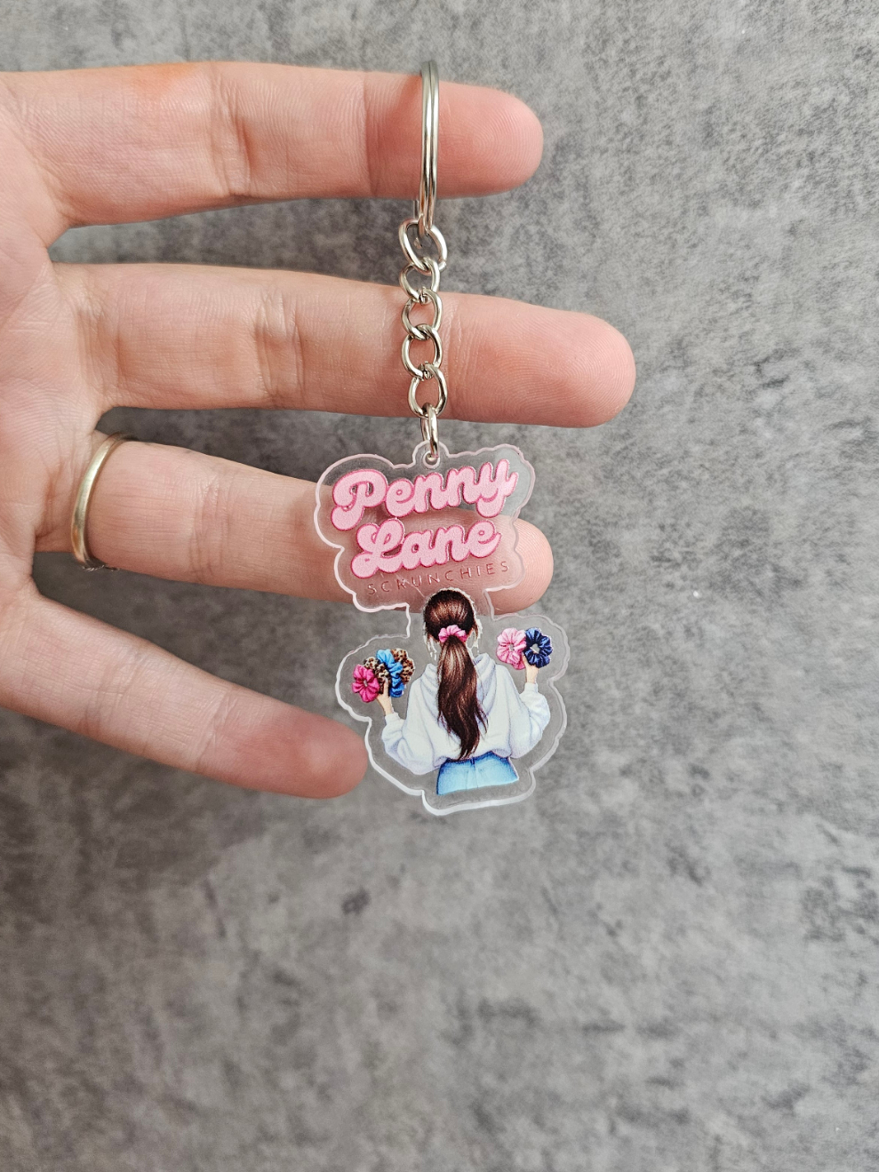 Scrunchie Girl Keyring, PLS keyring.