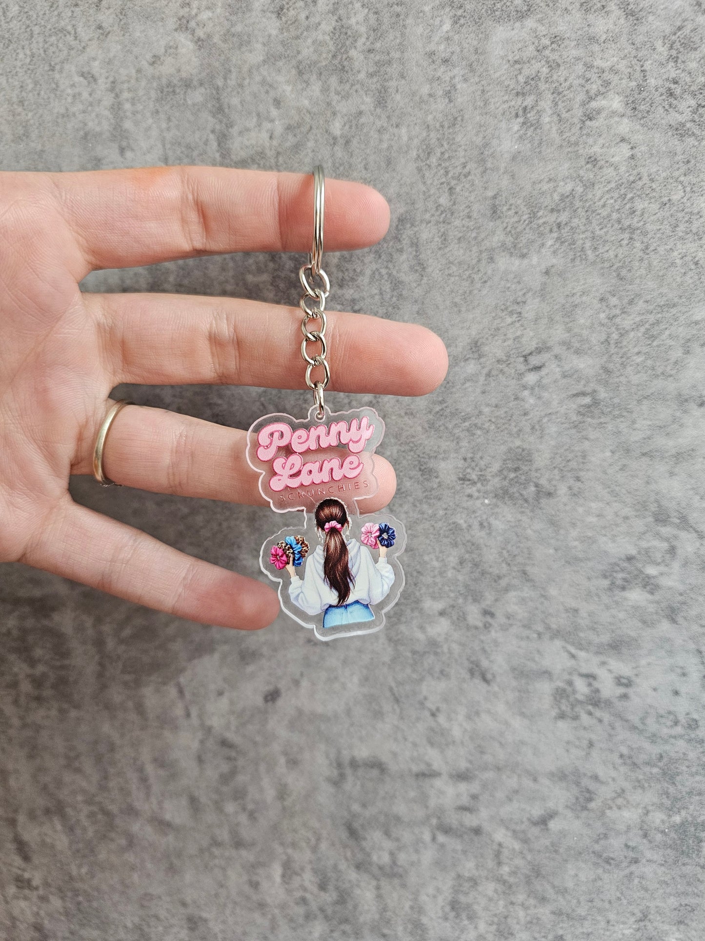 Scrunchie Girl Keyring, PLS keyring.