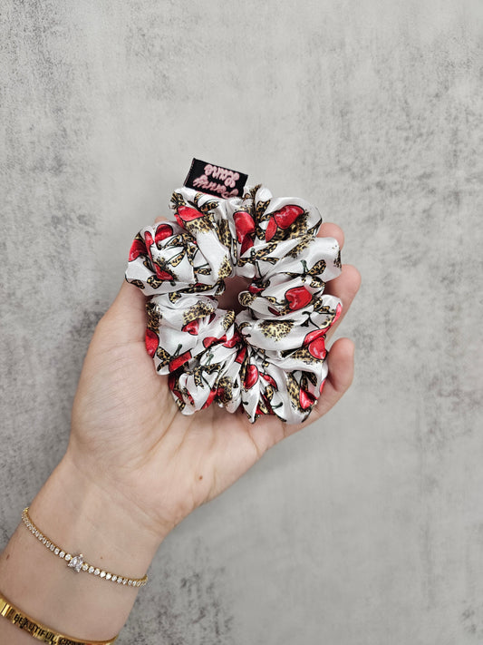 Leopard Cherries Midi Satin Hair Scrunchie