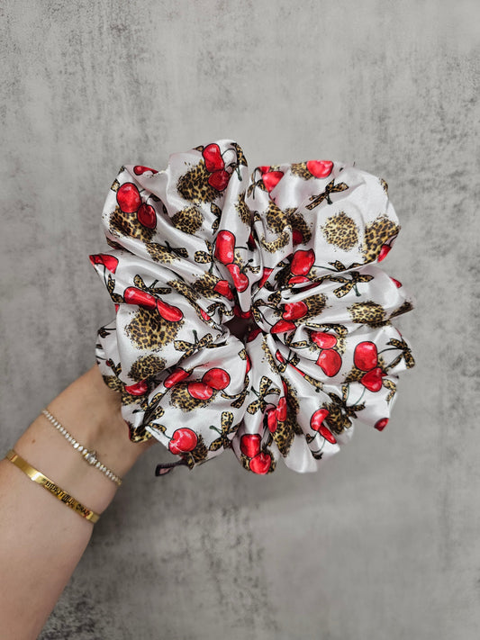 Leopard Cherries XL Satin Hair Scrunchie