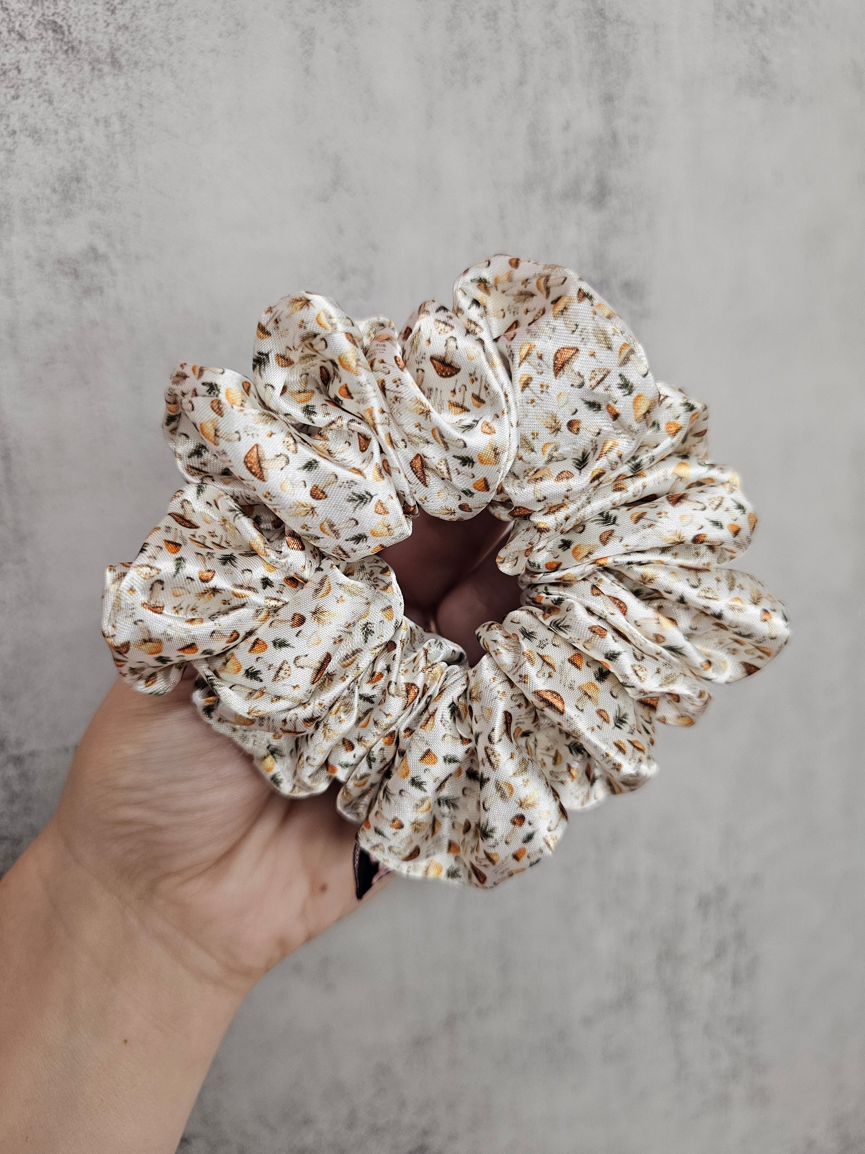 Mushroom Meadow Midi Satin Hair Scrunchie