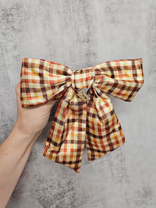 Chestnut Tartan Hair Bows, Penny Lane Scrunchies Custom Hair Bows