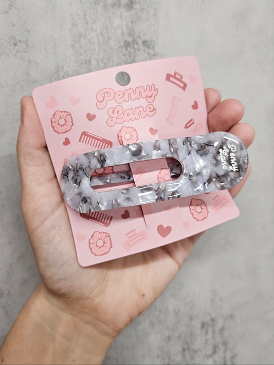 Black Marble Lay Down Flat Claw Clip