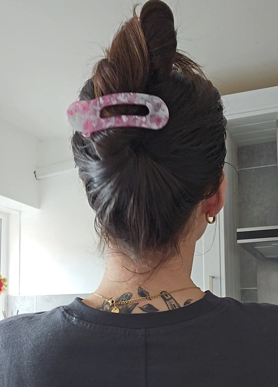 Pink Marble Lay Down Flat Claw Clip