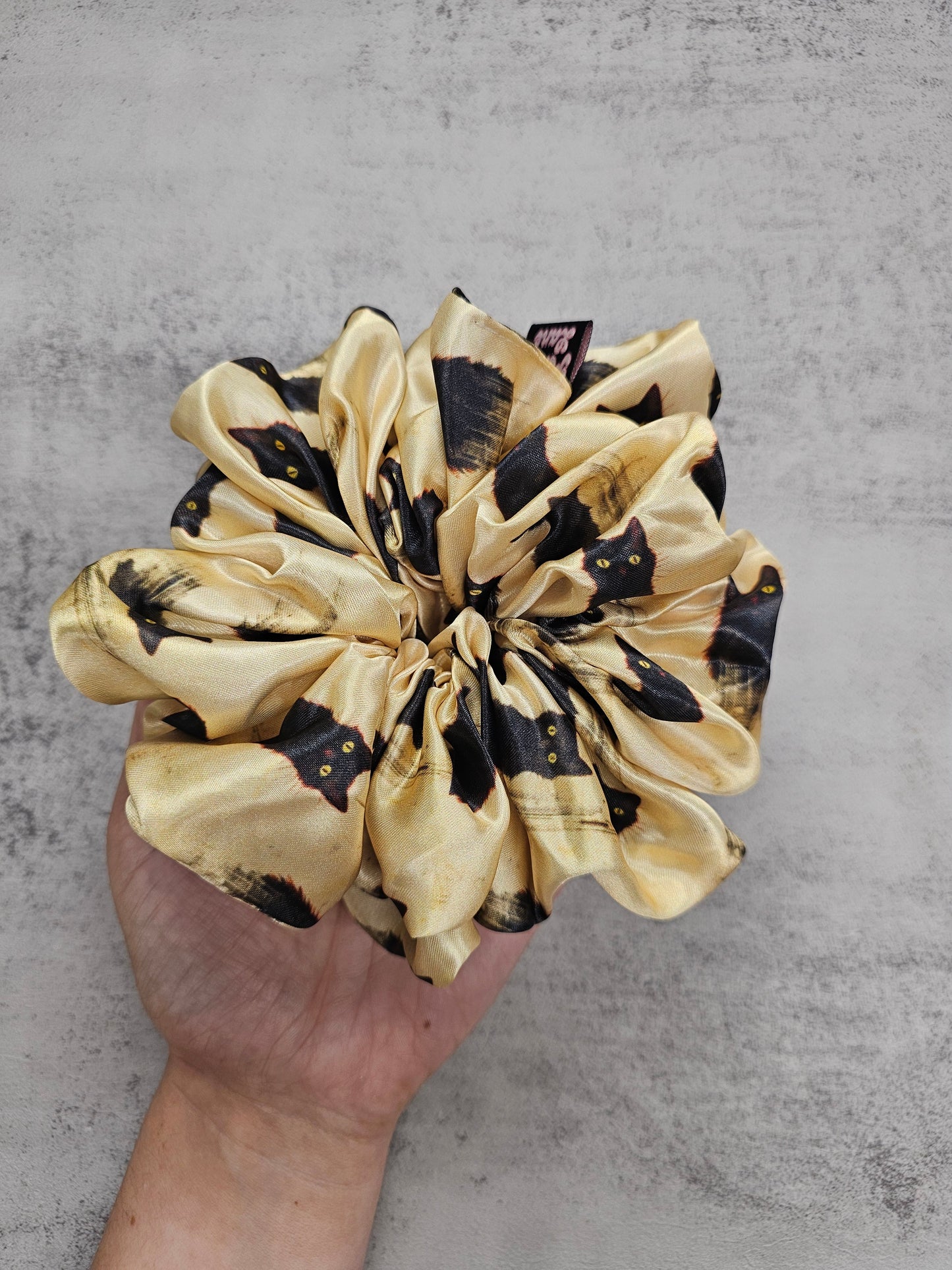 Black Cat XL Satin Hair Scrunchie