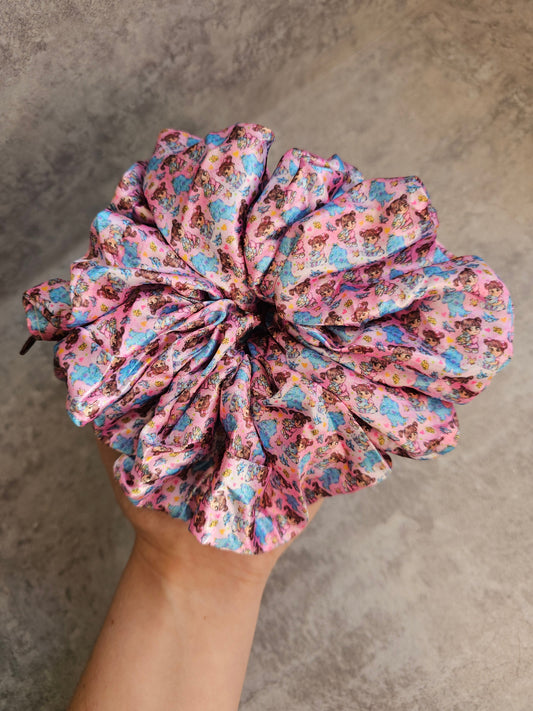 Blue Monster And Baby B XL Satin Hair Scrunchie