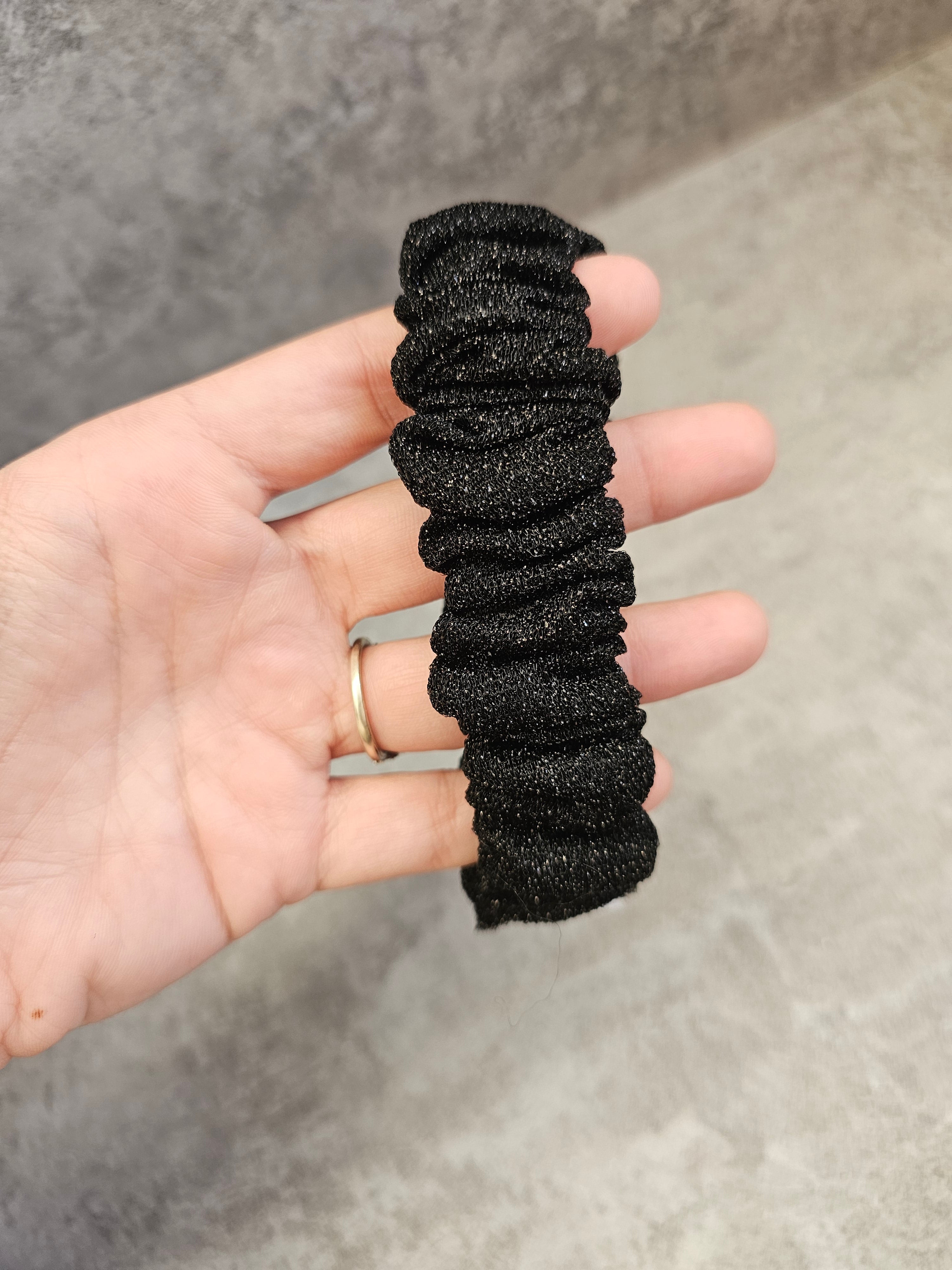 Black Glitter Textured Scrunchie Keyring