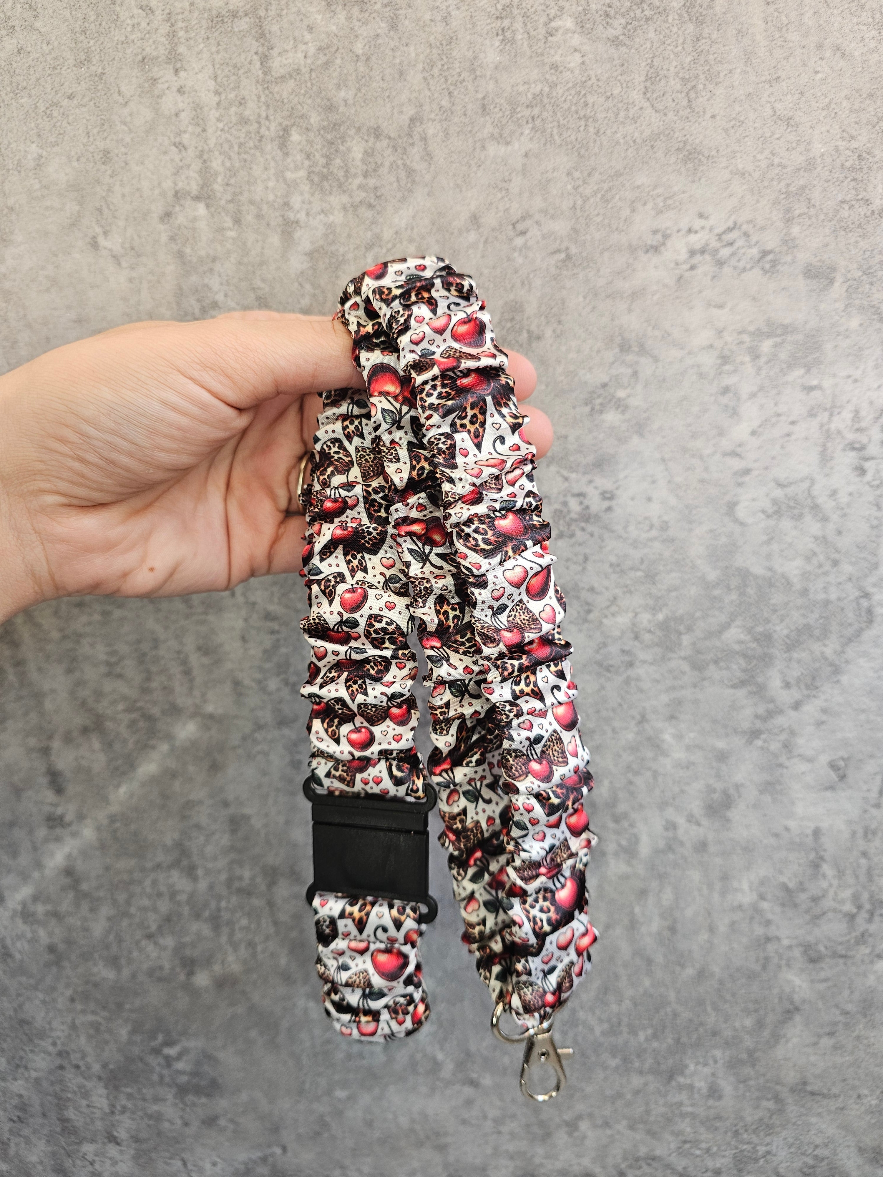 Leopard Cherry Bows Scrunchie Lanyard