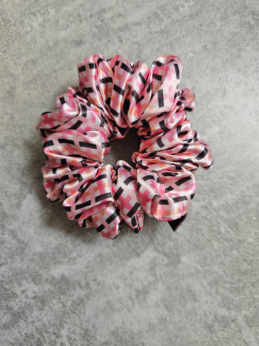 Spooky Pink Tartan Midi Satin Hair Scrunchie
