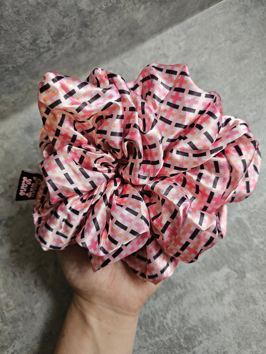 Spooky Pink Tartan XL Satin Hair Scrunchie