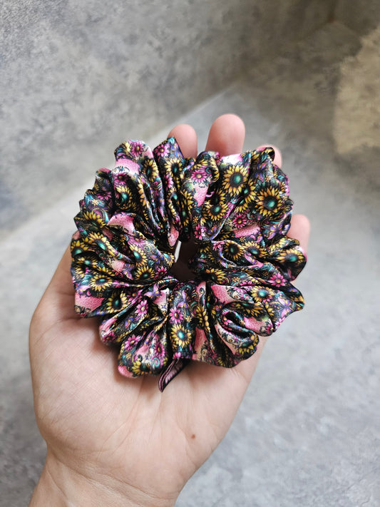 Sunflower Meadows Midi Satin Hair Scrunchie