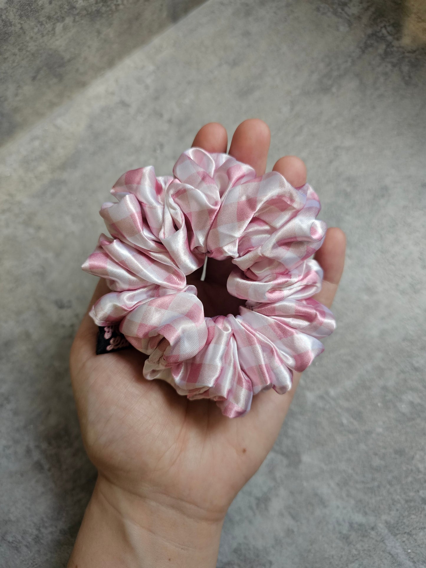 Baby Pink Gingham Midi Satin Hair Scrunchie