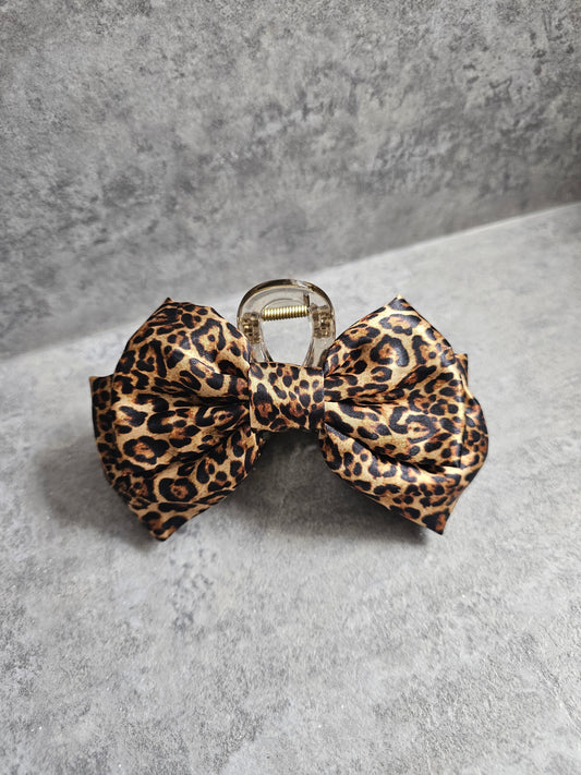 Leopard Print Bow Fabric Claw Clip, Custom Made PLS Fabrics.