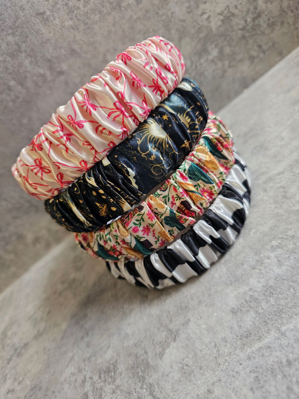Thick Ruffle Headbands, Custom Print Satin Ruffle Headband, Gift