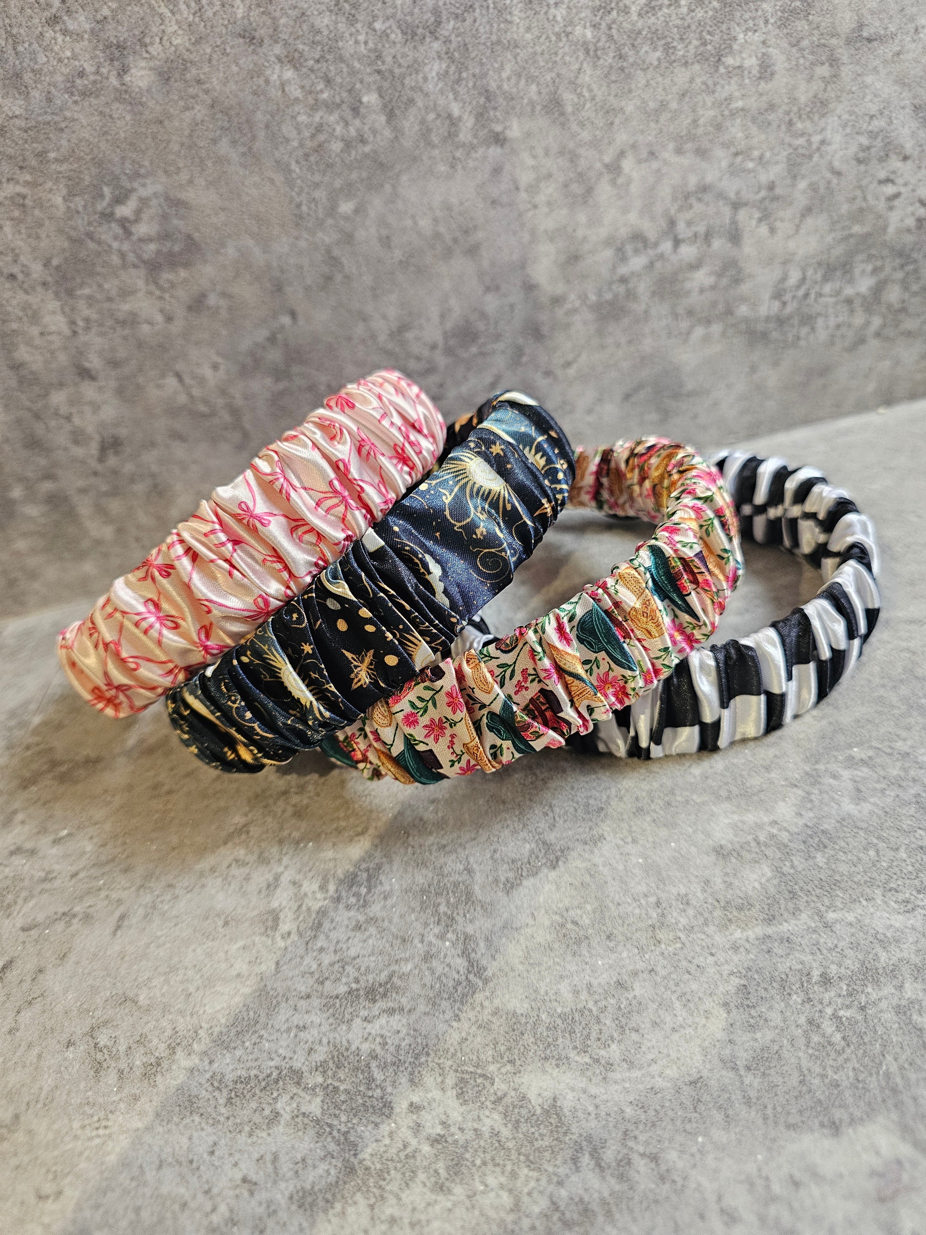 Thick Ruffle Headbands, Custom Print Satin Ruffle Headband, Gift