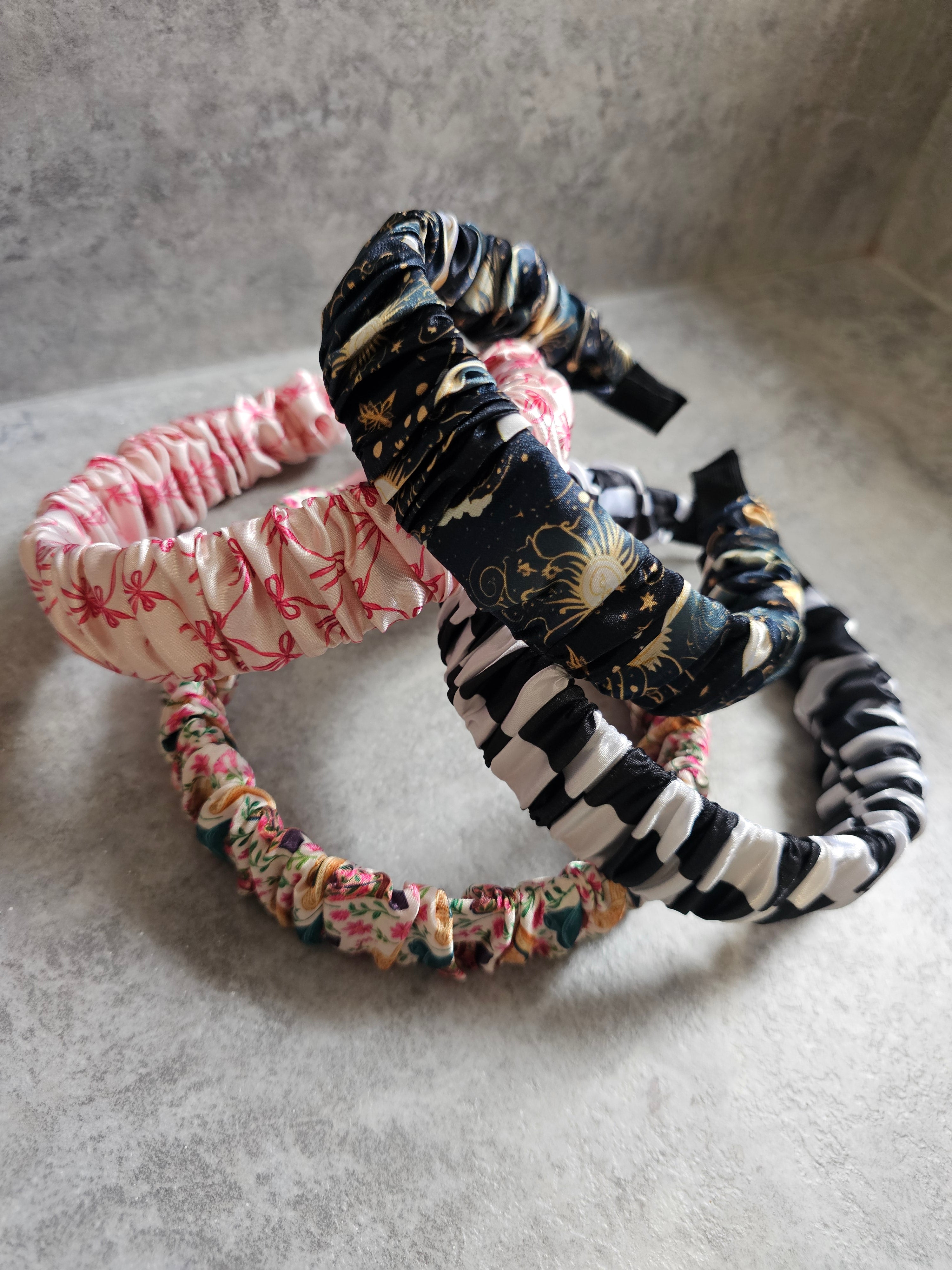 Thick Ruffle Headbands, Custom Print Satin Ruffle Headband, Gift