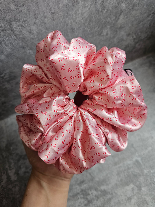 Pink Candy Canes XL Satin Hair Scrunchie