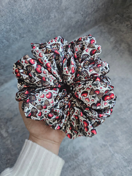 Cherry Leopard Bows XL Satin Hair Scrunchie, Hair accessories, Hair bobble