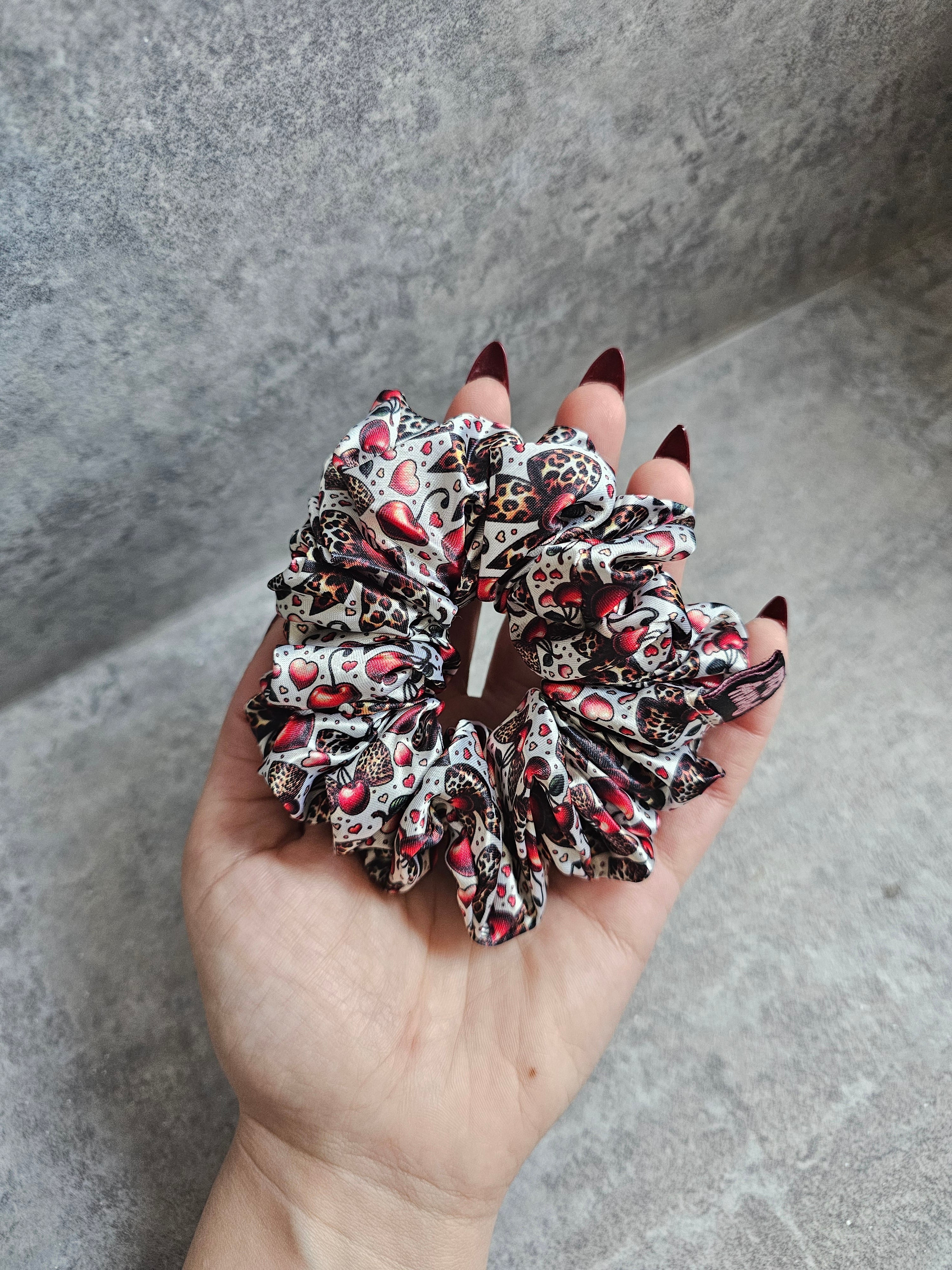 Cherry Leopard Bows Midi Satin Hair Scrunchie,  Hair accessories, Hair bobble