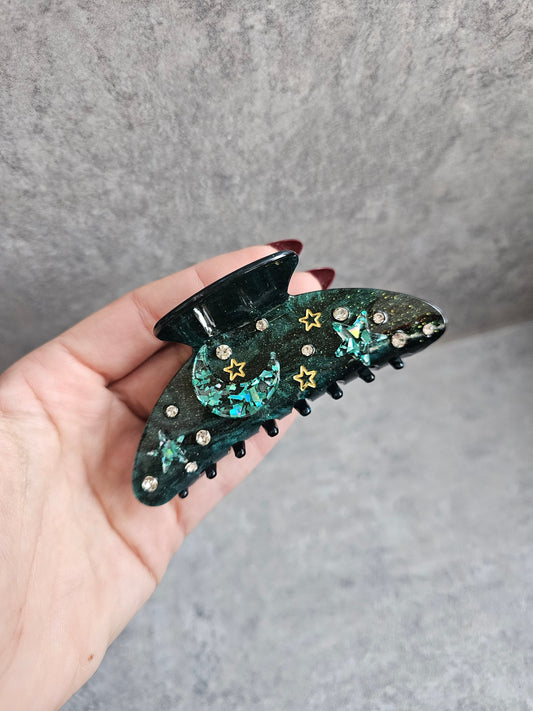 Green marble night sky Claw Clip