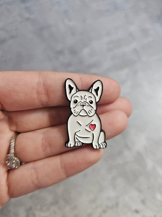 White frenchie Pin Badge