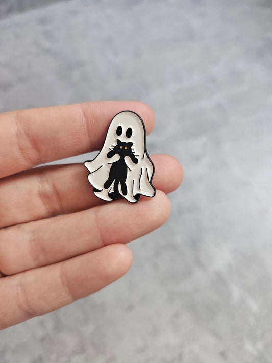 Ghost with black cat  Pin Badge